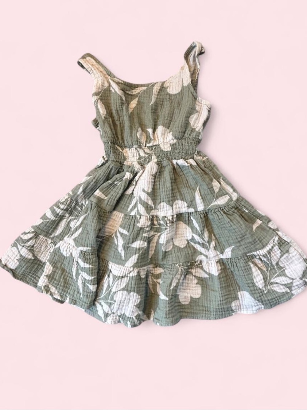 BearPaw Olive Green Floral Tiered Sundress